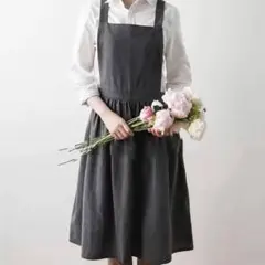북유럽 스타일 앞치마 린넨 원피스 바람 요리 카페 보육사 차콜 그레이