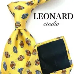 【美品】LEONARD ネクタイ イエロー 総柄 光沢 小紋柄 壺 ツボ