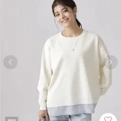 スポンディッシュ 裾レイヤード風　ニット　オフホワイト　ストライプ