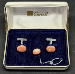 本珊瑚 サンゴ タイピン カフスボタン セット