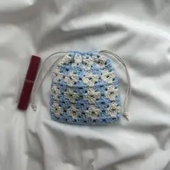 【ハンドメイド】お花ミニ巾着 ポーチ 手編み