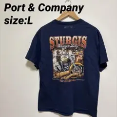 【US古着】ポート&カンパニー Tシャツ バックプリントバイク スカル L