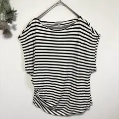 《XL》H&M｜ボーダー半袖カットソー｜大きいサイズ｜フレンチスリーブ｜白｜黒