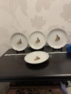 有田焼　弥右衛門造　竹の子のイラスト 陶器 平皿 銘々皿　小皿　取り皿4枚セット