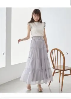 マジェスティックレゴン　シアーボリュームティアードスカート　ブルーグレー