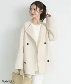 ノーカラー2WAYリバーミドルコート　BASEMENTonline バニラ