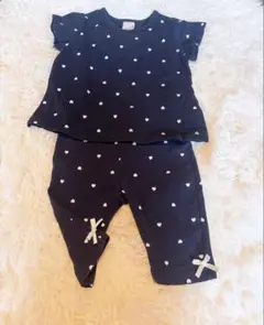 petit main プティマイン ネイビー ハート柄 Tシャツパンツセット80