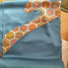 未使用 京彩花 青色 花柄絹 小紋反物(少々難あり)