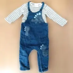 next 恐竜刺繍デニムロンパース&ボーダーロンパースセット