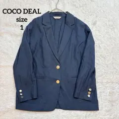 COCO DEAL 麻混オーバーサイズジャケット ネイビー 金ボタン　紺ブレ　1
