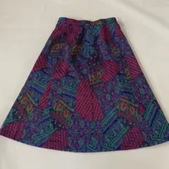 vintage レトロ スカート 台形 総柄 幾何学 秋冬 ひざ丈のサムネイル