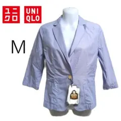 【新品】UNIQLO ブローチ付きテーラードジャケット 七分袖 ライトブルー Ｍのサムネイル