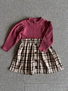 アプレレクール ワンピース 90 フリル ワインレッド チェック ベビー キッズ