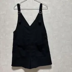 【CHIP CLIP】リネン混 Vネック オールインワン サロペット 黒 M