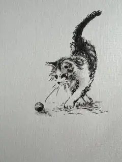 猫のインク画（フレーム付き）nan-271