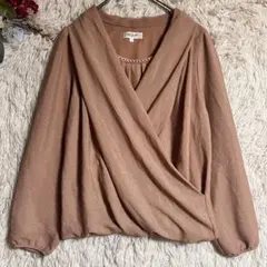 美品【スープ】M シフォンカシュクールブラウス 長袖 ピンク 通勤のサムネイル