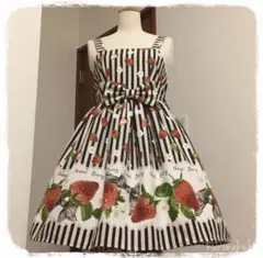 ストライプ×苺 ジャンパースカート jsk ストロベリー 3点set