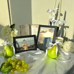 【ウェルカムスペース一式】ナチュラルホワイト×グリーン／造花・花瓶・キャンドル付