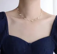 ネックレス パール ステーションネックレス 二連 サージカルステンレス ゴールド