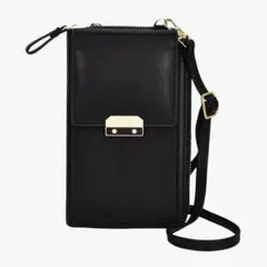 高見え❣️ 上品　ショルダーバッグ 黒 スマホ収納 大容量 ミニバッグ 軽量