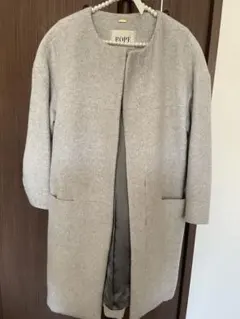 ROPE ノーカラー グレー ロングコート