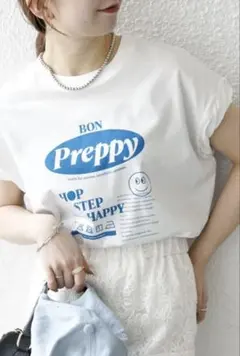SHIPS any PREPPY ロゴ プリント フレンチスリーブ ホワイトのサムネイル