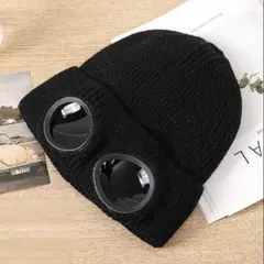 ニット帽 ゴーグルビーニー 黒 男女兼用 カジュアル ストリート 冬 b5