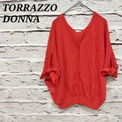 トラッツォドンナ 五分袖ニットカーディガン 袖口リボン ドルマンスリーブ