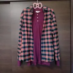 未使用2点セット　コットン100%　ネルシャツチェック柄&カットソー 　メンズS