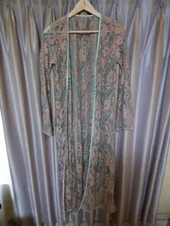 ROSE BUDレース長袖カーディガン ピンクグリーン