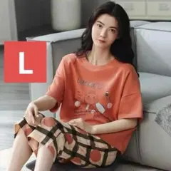レディースパジャマ上下セット（Lサイズ）ルームウェア半袖ハーフパンツ075