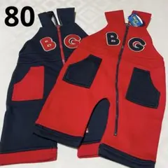 【赤新品未着用/紺汚れなし】ジッパー付きオーバーオール 裏地フリース