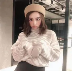 【美品】エイミーイストワール ゼブラ ジャガード ニット プルオーバー