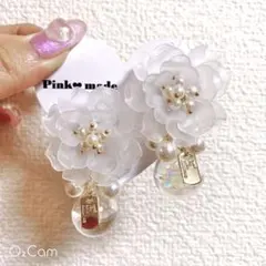 ホワイト パール ガラスドームピアス シャボン玉ピアス ハンドメイド ピアス