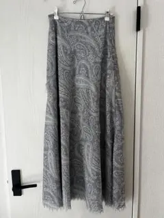 グレー ペイズリー柄 フレアロングスカート