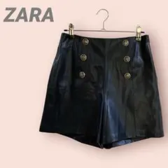訳有りZARA ショートパンツ　フェイクレザー　金ボタン　ブラック/M