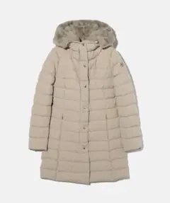 ベージュ ダウンジャケット ファー付きフード