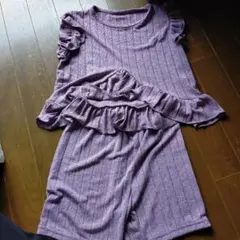 【新品】キッズ　フリル付き　パープルセットアップ　パンツ　紫　120