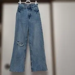 Ｈ＆Mダメージデニム　XSサイズ ワイド　ハイウエスト　脚長