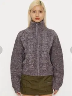 LAGUA GEM ニット　ジップアップ　グレーピンク