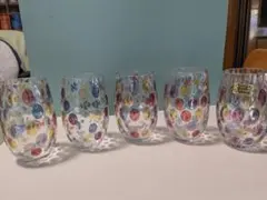 カラフルドット模様のガラスグラス5個セット