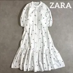 ZARA バルーンスリーブ花柄刺繍ワンピース