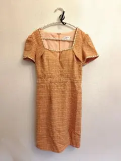 JEWELS　オレンジ スクエアネックドレス パール装飾