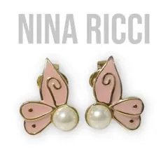 NINA RICCI ニナリッチ パール バタフライ イヤリング ピンク 美品のサムネイル