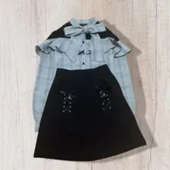 MARS 肩レースボウタイブラウス チェック グレー