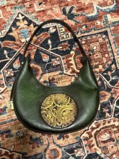 レザーショルダーバッグ 緑色 装飾デザイン Leather Bag