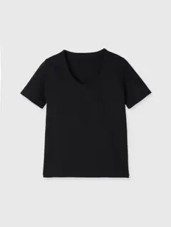試着のみ　anuans シルクタッチコットンUネックTシャツ 黒のサムネイル