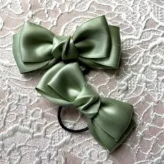 スプリングモス サテンリボン ヘアゴム 2個セット