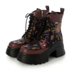 ヨースケYOSUKE 厚底レースアップブ (ワインコンビ)