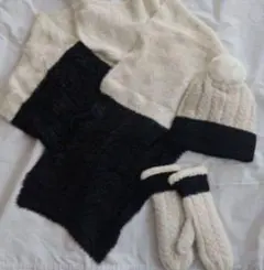 サモルックス マフラー 手袋 帽子 3点セット 白×黒 新品 暖かい♪